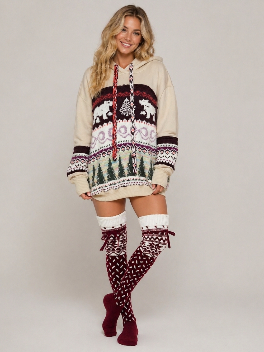 NWOT Free People Lutz Fair Isle Hoodie Oversized M